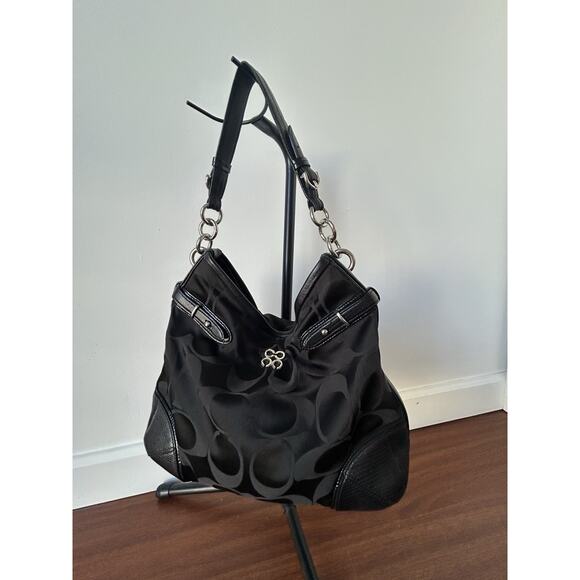 Y2K Coach Signature Snake Embossed/Canvas Shoulder Bag SilverHardware 16408 Read - Picture 2 of 16